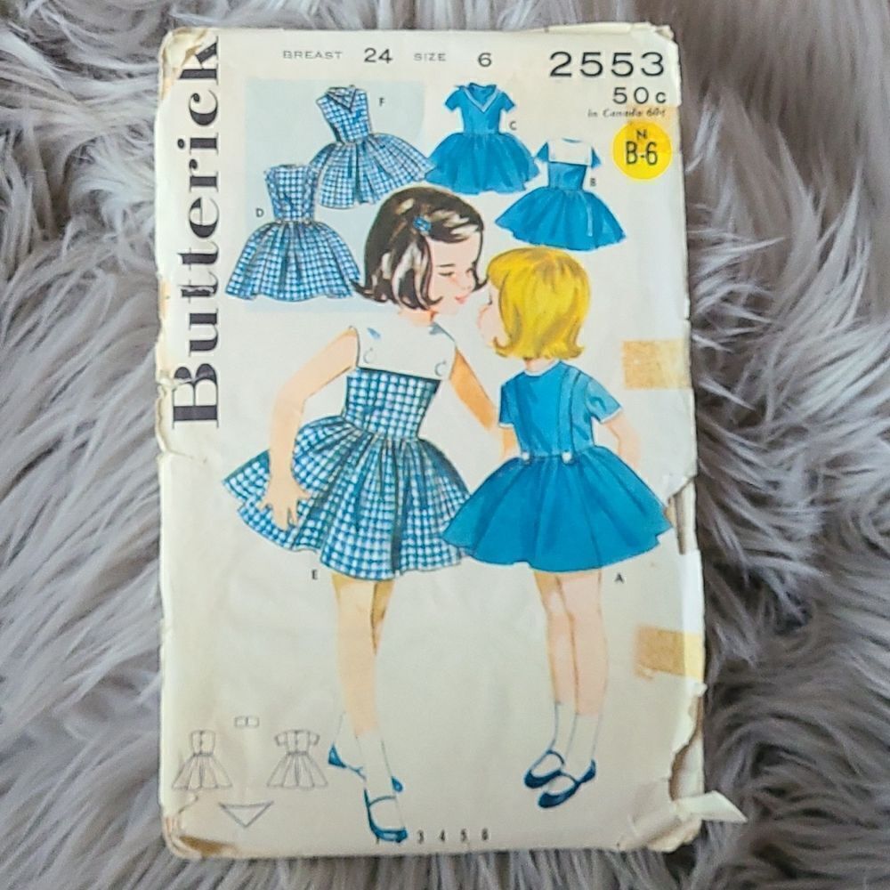 3/$15 vintage 1963 Girls Dress Butterick Sewing Pattern 2553  sz 6 